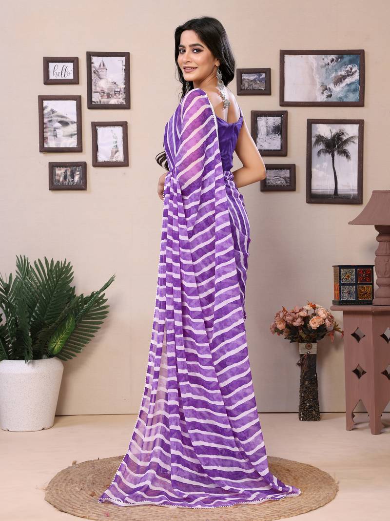 Purple Leheriya Style Georgette all over casual saree with Blouse