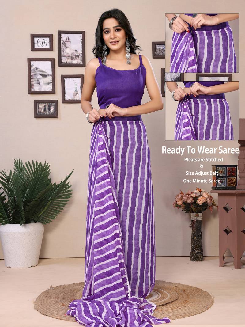 Purple Leheriya Style Georgette all over casual saree with Blouse
