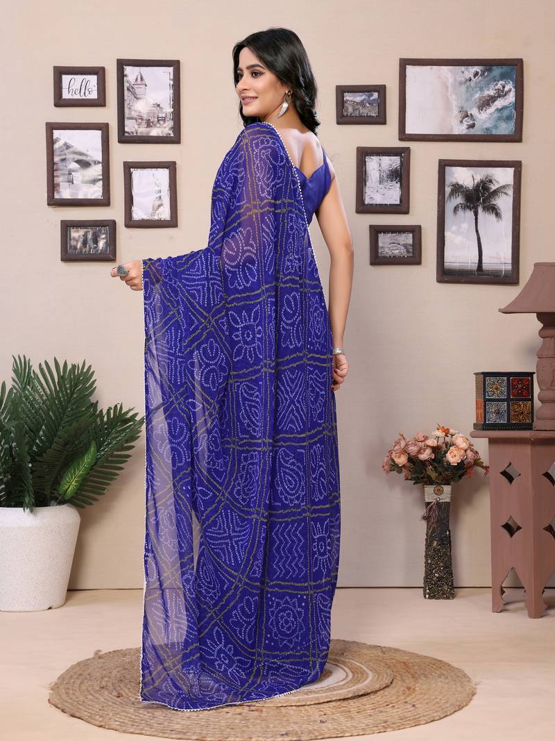 Ready To Wear Blue Fancy Georgette Saree With All Over Printed Saree With Blouse