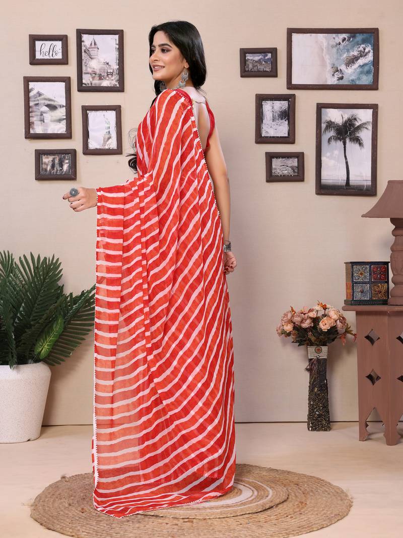 Ready To Wear Rose Fancy Georgette Saree With All Over Printed Saree With Blouse