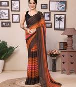 Ready To Wear Dark Orange Fancy Georgette Satin Patta Saree With Blouse