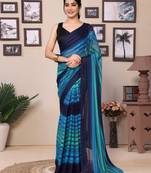 Ready To Wear Blue Fancy Georgette Satin Patta Saree With Blouse