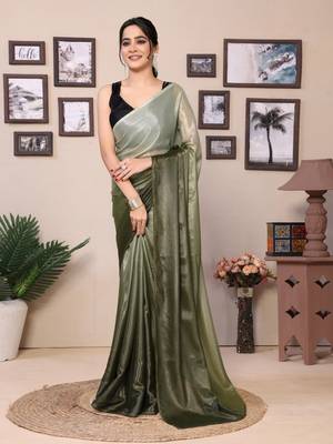 Ready To Wear Pista Green Fancy Chiffon Saree With Blouse 1