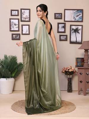 Ready To Wear Pista Green Fancy Chiffon Saree With Blouse 2