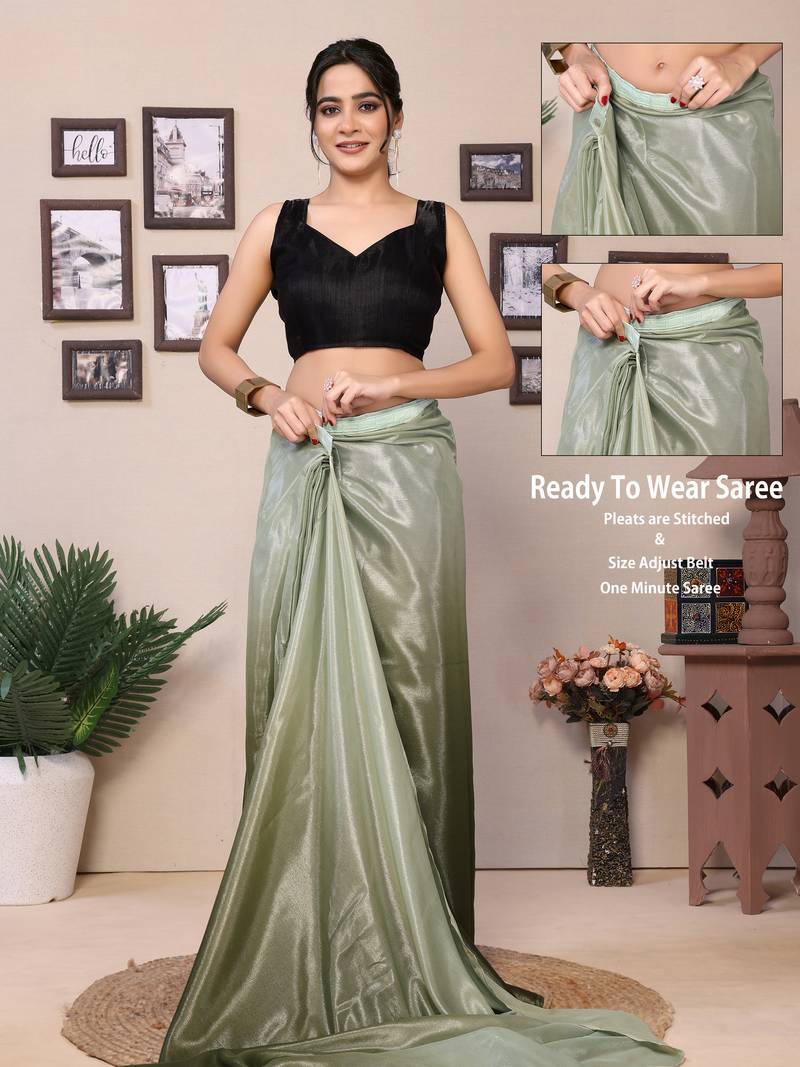 Ready To Wear Pista Green Fancy Chiffon Saree With Blouse