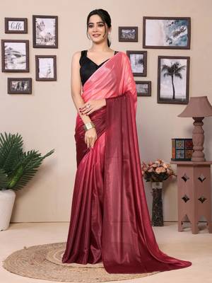 Ready To Wear Pink Fancy Chiffon Saree With Blouse 1