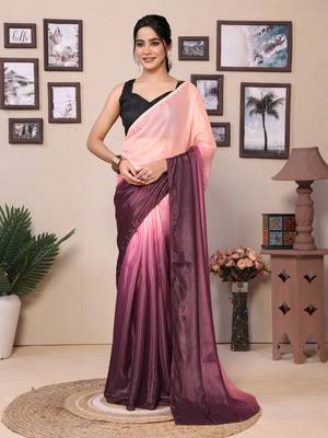 Ready To Wear Baby Pink Fancy Chiffon Saree With Blouse 1