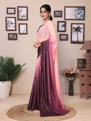 Ready To Wear Baby Pink Fancy Chiffon Saree With Blouse 2