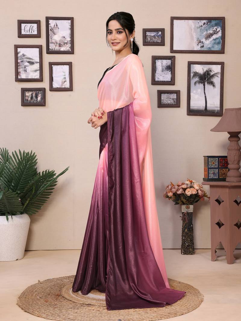 Ready To Wear Baby Pink Fancy Chiffon Saree With Blouse