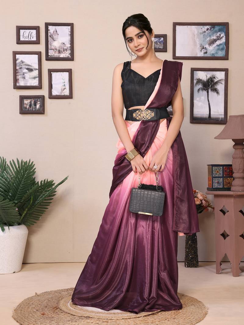 Ready To Wear Baby Pink Fancy Chiffon Saree With Blouse