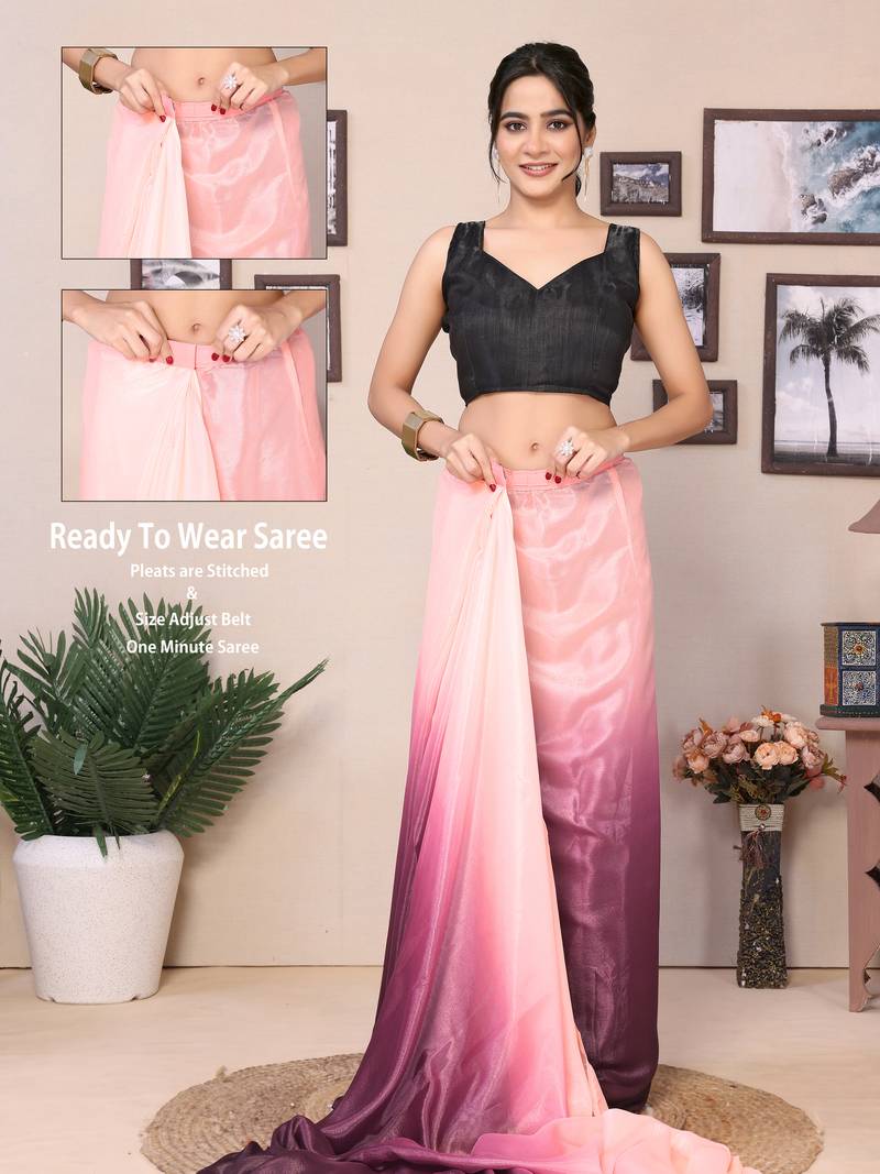 Ready To Wear Baby Pink Fancy Chiffon Saree With Blouse
