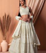 White Sequins With Thread Embroidered Georgette Indian Dress Lehenga Designs