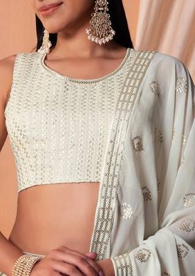 White Sequins With Thread Embroidered Georgette Indian Dress Lehenga Designs 5