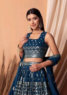 Blue Sequins With Thread Embroidery Work Georgette Indian Lehenga Dress Designs 2