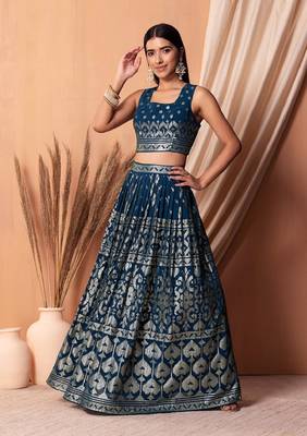 Blue Sequins With Thread Embroidery Work Georgette Indian Lehenga Dress Designs 3