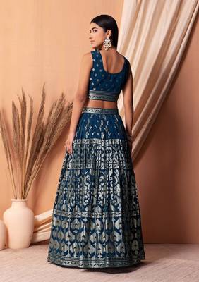 Blue Sequins With Thread Embroidery Work Georgette Indian Lehenga Dress Designs 4