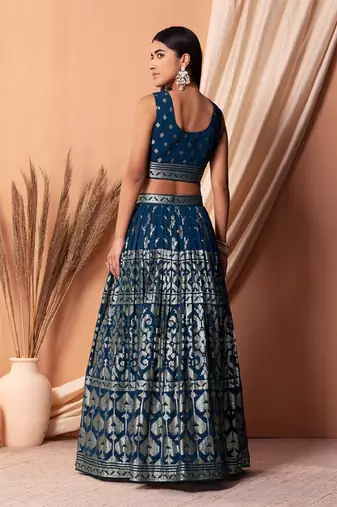 Blue Sequins With Thread Embroidery Work Georgette Indian Lehenga Dress Designs