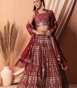  Maroon Thread With Sequins Embroidered Georgette Indian  Lehenga Dress
