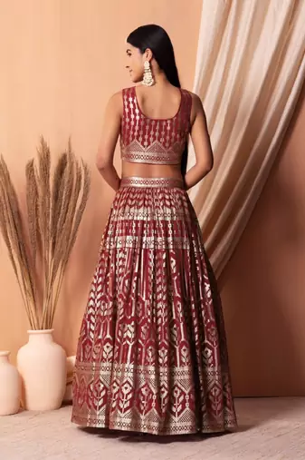  Maroon Thread With Sequins Embroidered Georgette Indian  Lehenga Dress