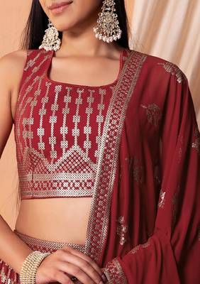  Maroon Thread With Sequins Embroidered Georgette Indian Lehenga Dress 5