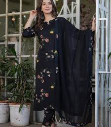Silk Blend Printed work Straight cut Kurta Pant and Dupatta Set
