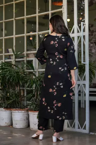 Silk Blend Printed work Straight cut Kurta Pant and Dupatta Set