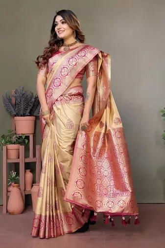 Pink Flowy Viscose Silk Saree