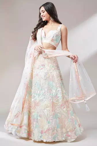 multicolor wedding lehenga set choli with dupatta for women