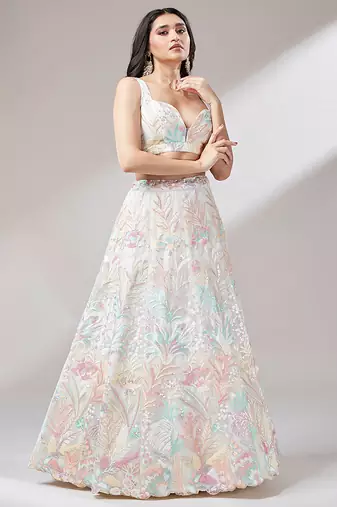 multicolor wedding lehenga set choli with dupatta for women