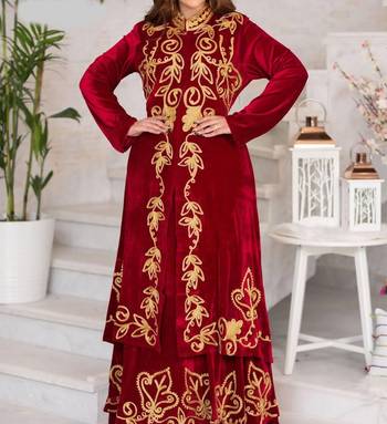 Sale Red Velvet Handcrafted Aari work stitched dress Moroccan Dubai Kaftan Wedding Dress 1