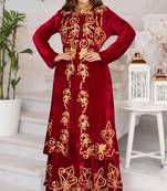 Sale Red Velvet Handcrafted Aari work stitched dress Moroccan Dubai Kaftan Wedding Dress