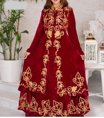 Sale Red Velvet Handcrafted Aari work stitched dress Moroccan Dubai Kaftan Wedding Dress 2