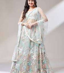 sky blue sequins soft net lehenga set choli with dupatta