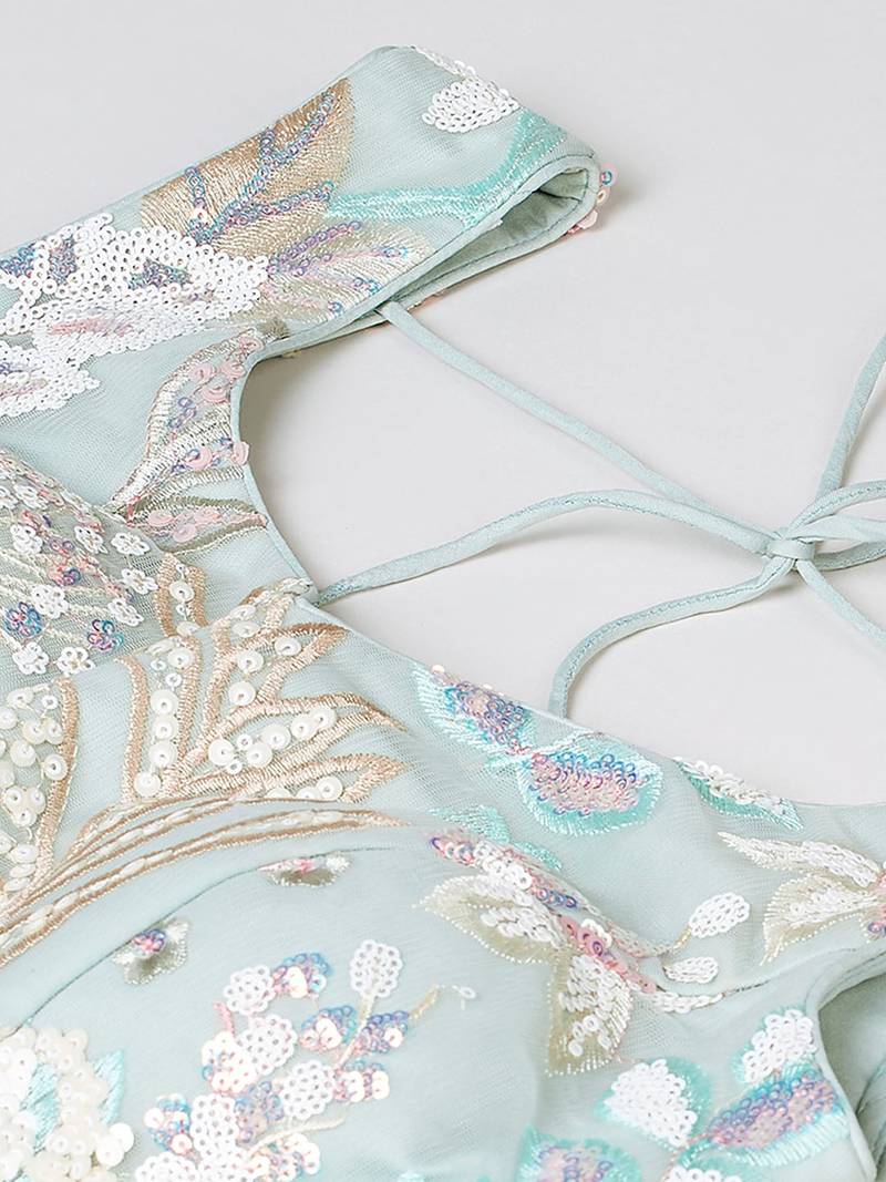 Dazzling Sky Blue Sequins Soft Net Engagement Wear Lehenga Choli