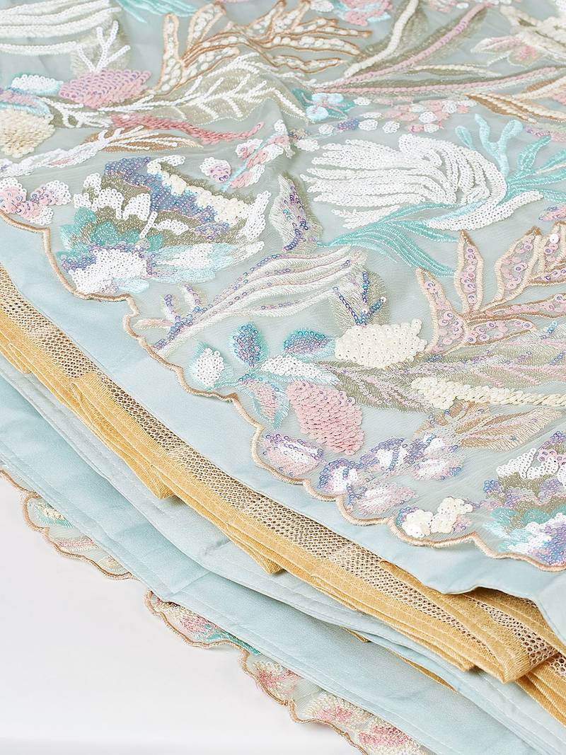 Dazzling Sky Blue Sequins Soft Net Engagement Wear Lehenga Choli