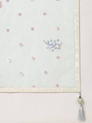 sky blue sequins soft net lehenga set choli with dupatta 7