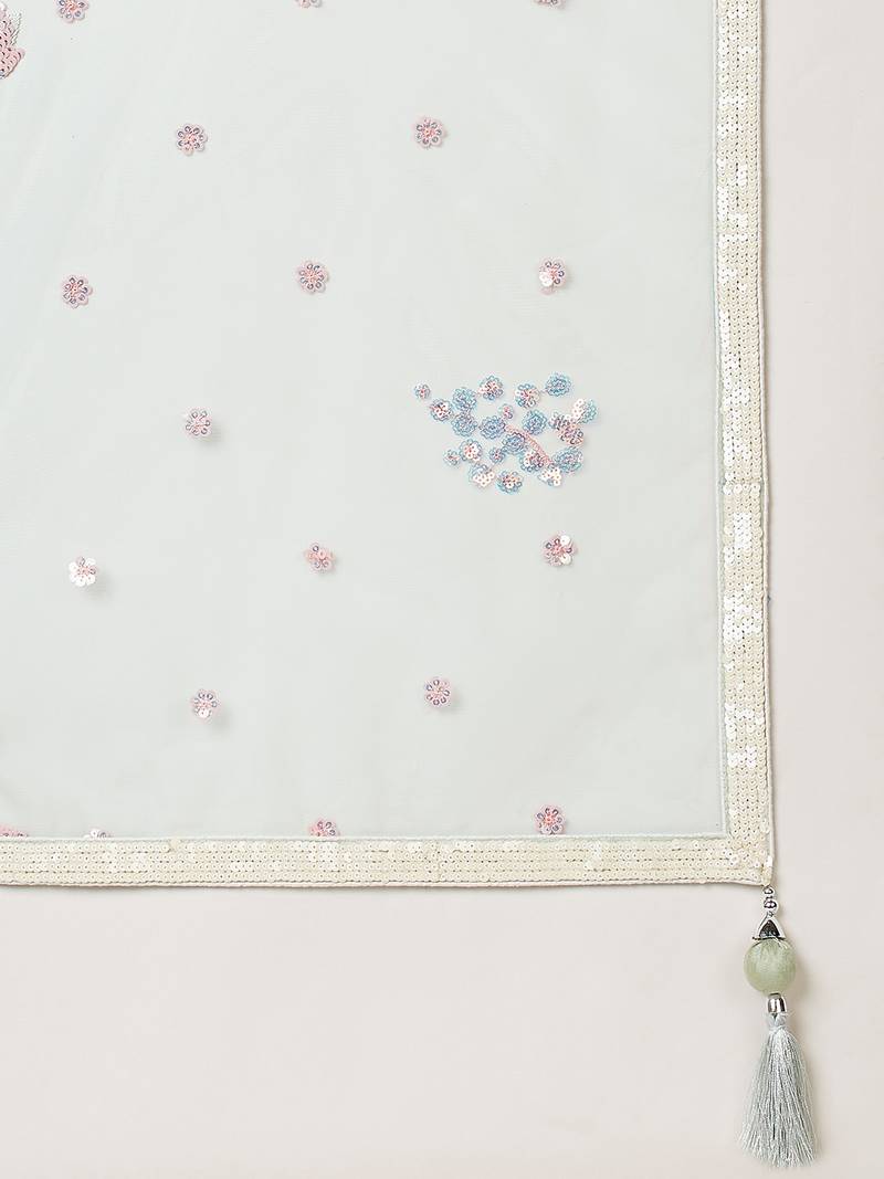 Dazzling Sky Blue Sequins Soft Net Engagement Wear Lehenga Choli