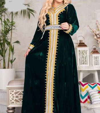 Green Velvet Aari Work Kaftan 1