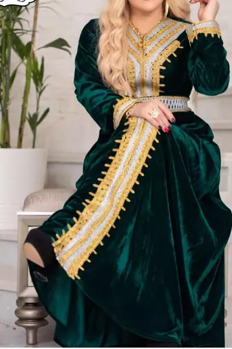 Green Velvet Aari Work Kaftan