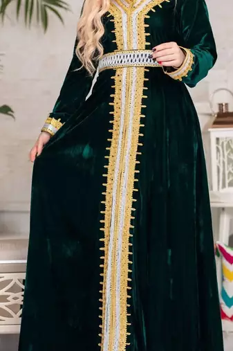 Green Velvet Aari Work Kaftan