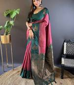 Pink soft silk saree with unstitched blouse piece