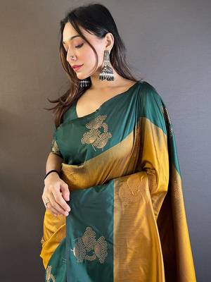 Yellow soft silk saree with unstitched blouse piece 3