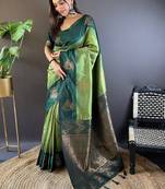 Green soft silk saree with unstitched blouse piece