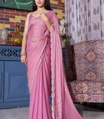 Pink sequin resham stone border two tone silk saree sari with matching blouse piece