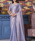 Lavender Sequin Resham Stone Border Two Tone Silk Saree With Matching Blouse Piece