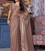Brown Sequin Resham Stone Border Two Tone Silk Saree With Matching Blouse Piece