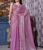 Pink Sequin Resham Stone Border Two Tone Silk Saree With Matching Blouse Piece