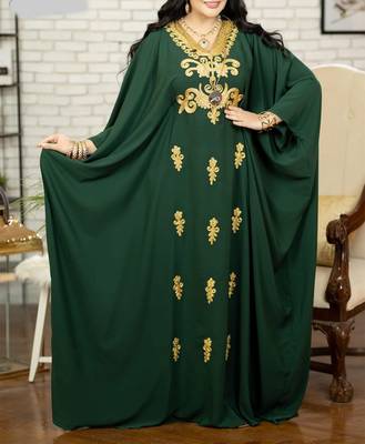 Sale Green Georgette Kaftan Handcrafted Aari Embroidered Work Stitched Party Wear Wedding Dresses 1