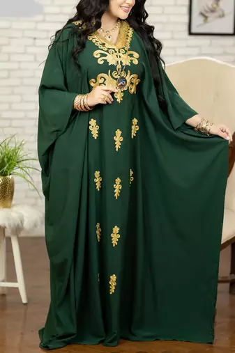 Sale Green Georgette Kaftan Handcrafted Aari Embroidered Work Stitched Party Wear Wedding Dresses
