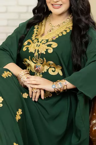 Sale Green Georgette Kaftan Handcrafted Aari Embroidered Work Stitched Party Wear Wedding Dresses